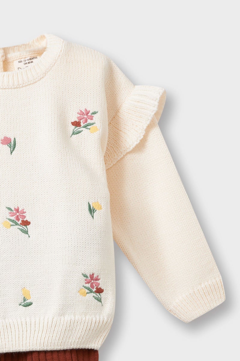 ديفاكتو طقم تريكو بيبي بناتي فلورال قصة عادية - قطعتين - Image 3